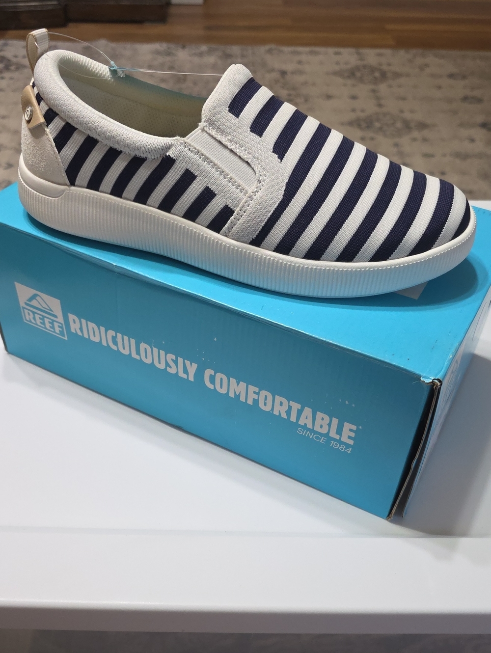 Reef Womens Navy and White Striped Slip-On Sneaker